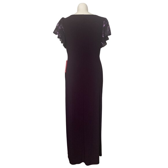 Lauren Ralph Lauren NWT $190 Purple Flutter Sleeve Sequin Accent Gown Size 18 - Picture 5 of 10